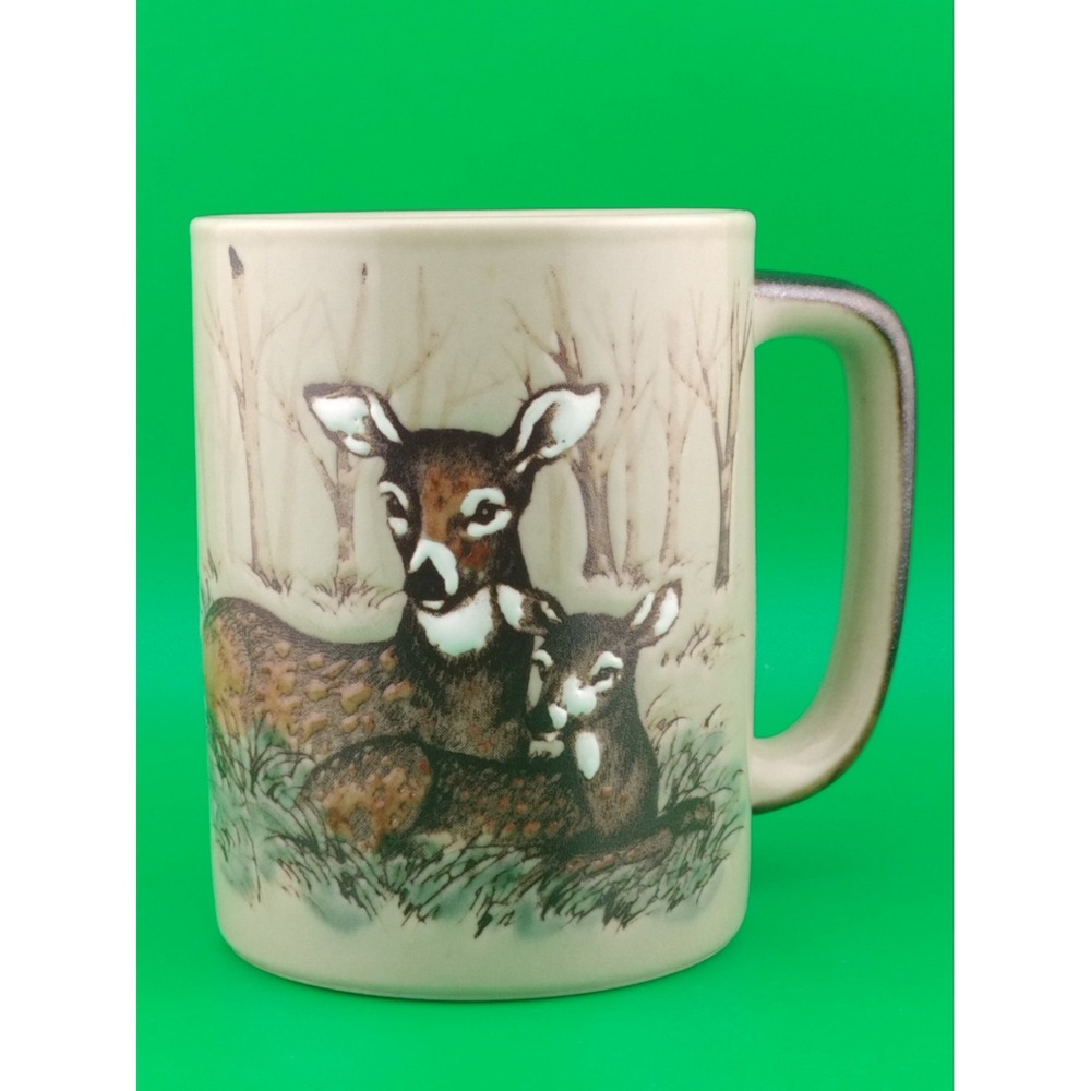 Vintage Otagiri Embossed Coffee Mug Tea Cup Made in Japan Baby Deer Fawn Forest